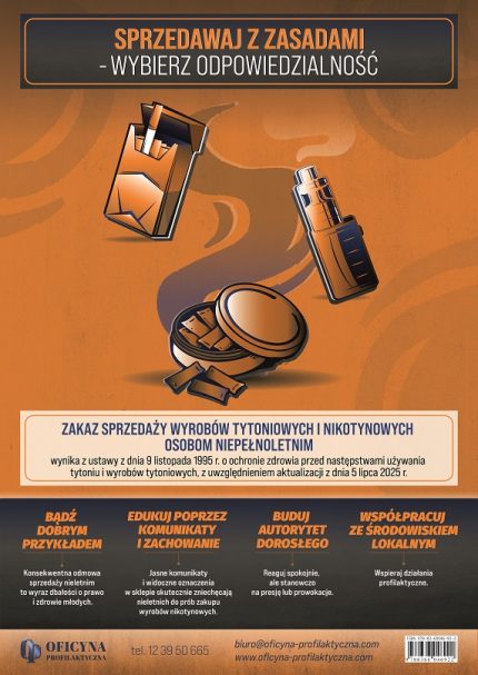 Plakat: E-papierosy i woreczki nikotynowe (Sprzedawcy)