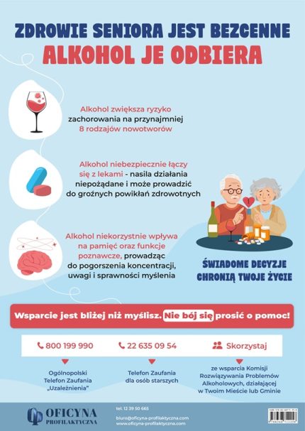 Plakat: Seniorzy Alkohol Leki